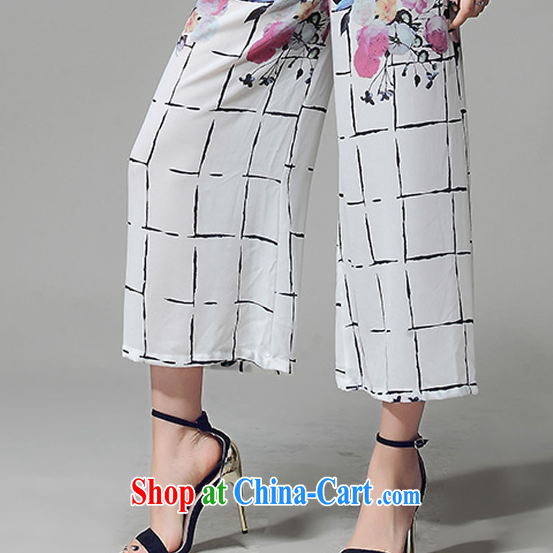 Elizabeth's Kosovo-care and indeed increase, female summer new, thick sister retro the stamp duty position T-shirt + relaxed personality horn pant legs kit V 8009 black L de Kosovo (savoil), online shopping