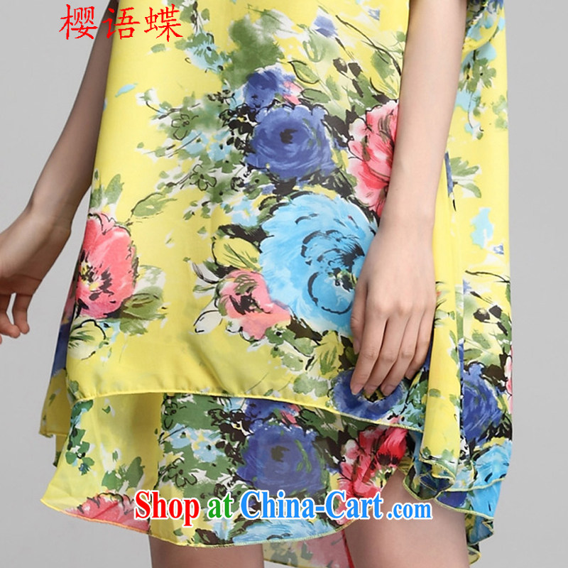 Cherry blossoms, butterfly 2015 summer new Korean snow woven 5 cuffs loose double skirt with snow-woven dresses larger dresses yellow XL, cherry, Butterfly (yintalkabutterfly), online shopping