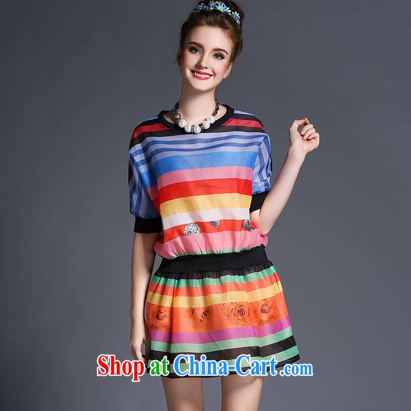 Connie's dream summer 2015 installation of new, high-end European and American and indeed increase, female Jack 200 mm thick-waist graphics thin knocked color streaks dresses G 690 XXXXXL suit, Connie's dream, shopping on the Internet