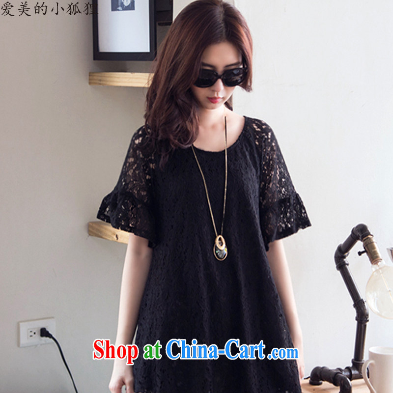 The beauty of the little foxes 2015 summer New, and indeed increase, female length in sleeveless shirts T mm thick graphics thin lace shirt 8535 black XXXXXL
