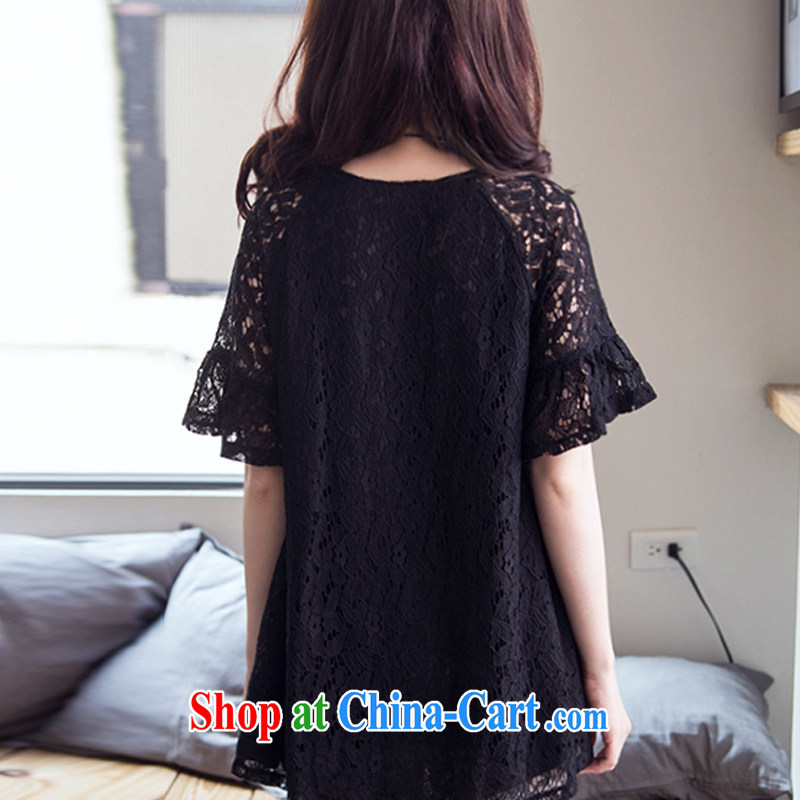 The beauty of the little foxes 2015 summer New, and indeed increase, female, long sleeved shirt T shirt thick mm video thin lace shirt 8535 black XXXXXL, love the little foxes, shopping on the Internet
