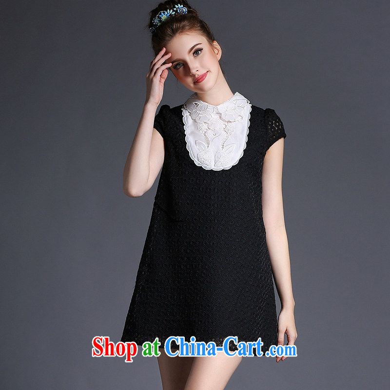 The Connie was a high-end European and American and indeed increase, female 200 Jack thick sister summer 2015 new graphics thin embroidered lapel coin flower dresses G 695 black XXL, Anne's dream, online shopping