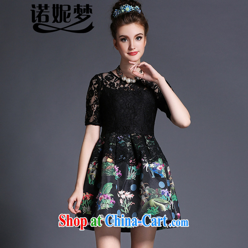 The Connie was a high-end European and American and indeed XL female 200 Jack mm thick summer 2015 New Style stamp short-sleeved lace dresses G 692 black XXXL