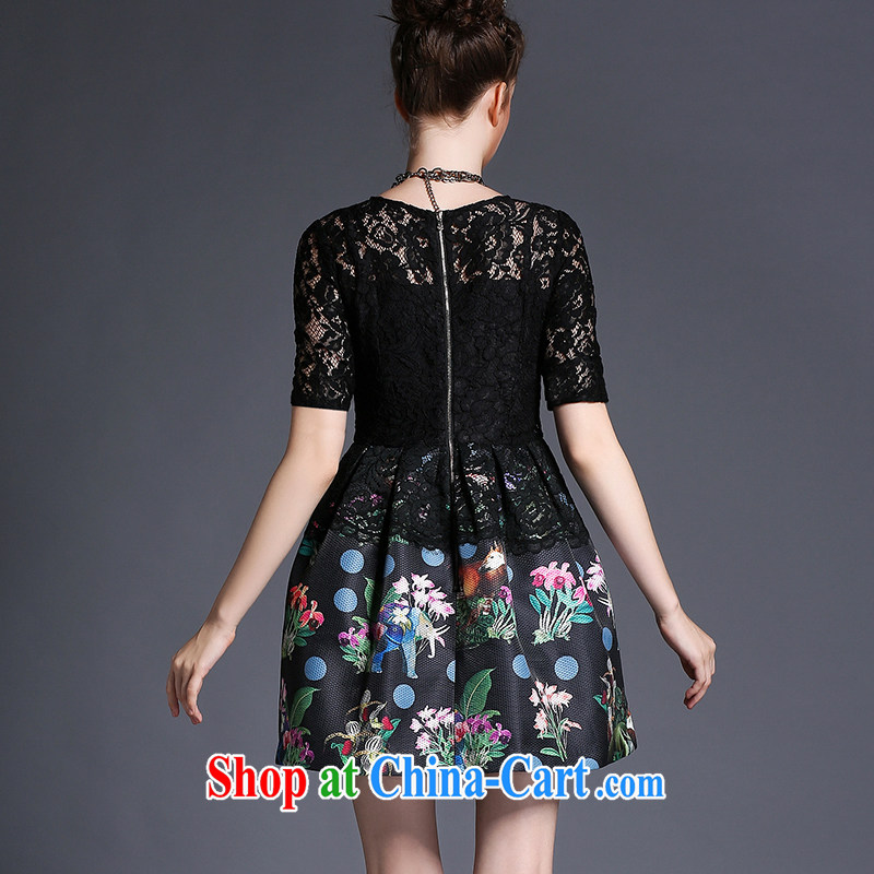 The Connie was a high-end European and American fare is indeed increasing, female 200 Jack mm thick summer 2015 New Style stamp short-sleeved lace dresses G 692 black XXXL, Connie dreams, shopping on the Internet