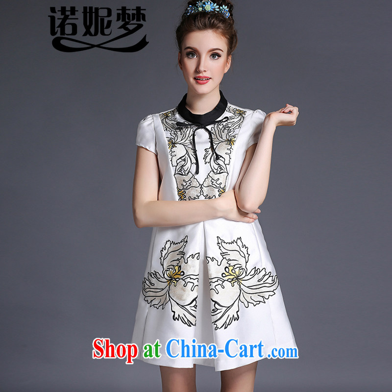 The Connie was a high-end European and American fare is indeed increasing, female 200 Jack mm thick summer new bowtie relaxed and elegant embroidered A field skirt dresses G 694 white XXXXL