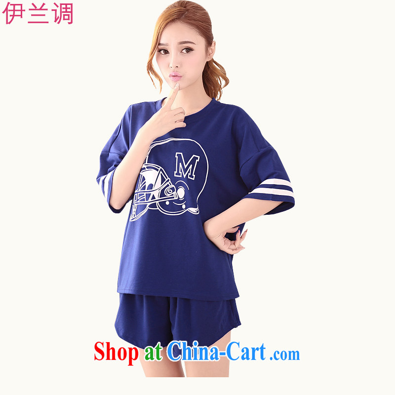 The Code female Sport Kits thick MM summer thick sister 200 Jack MOM summer leisure and stylish two-piece 5627 blue XXXL