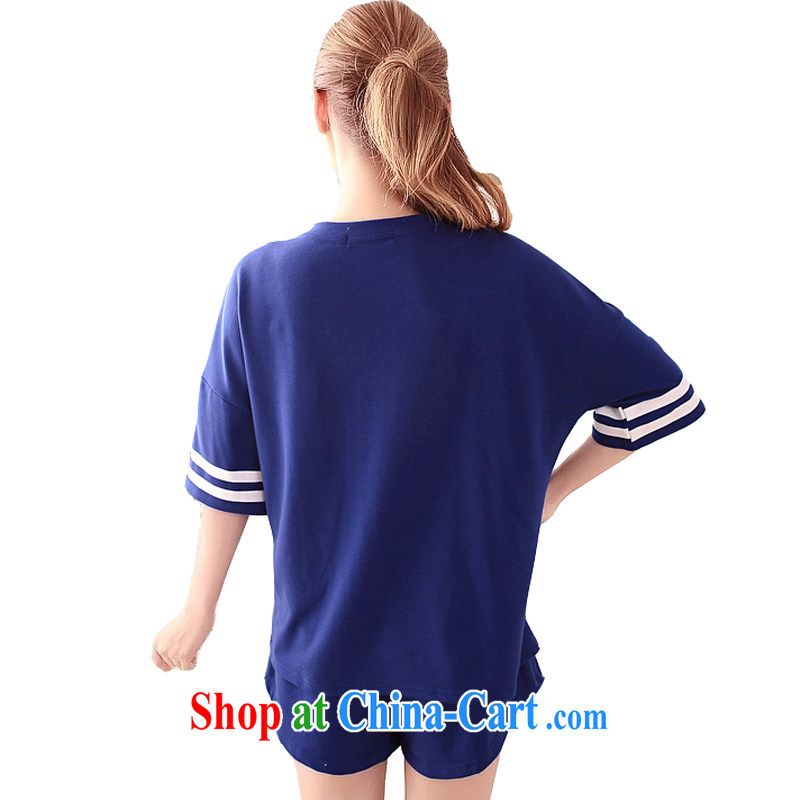 The Code female Sport Kits thick MM summer thick sister 200 Jack MOM summer leisure and stylish two-piece 5627 blue XXXL, blue, and, shopping on the Internet