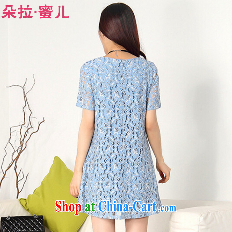 Dora, honey child 2015 summer new Korean version loose video thin lace short-sleeved larger dresses 30806105 blue-gray XL, Dora, honey child, shopping on the Internet