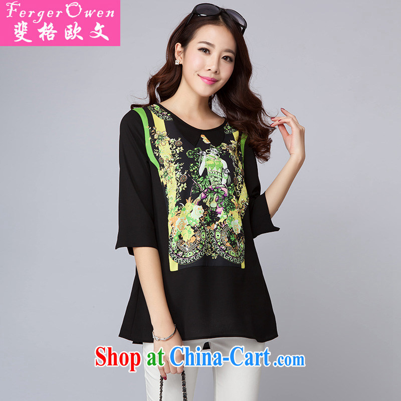 caused the Owen new summer, and indeed increase, summer fashion stamp thick, graphics thin, large, female 7 snow cuff woven shirts ladies T-shirt light green 4 XL, caused the Owen (FergerOwen), online shopping