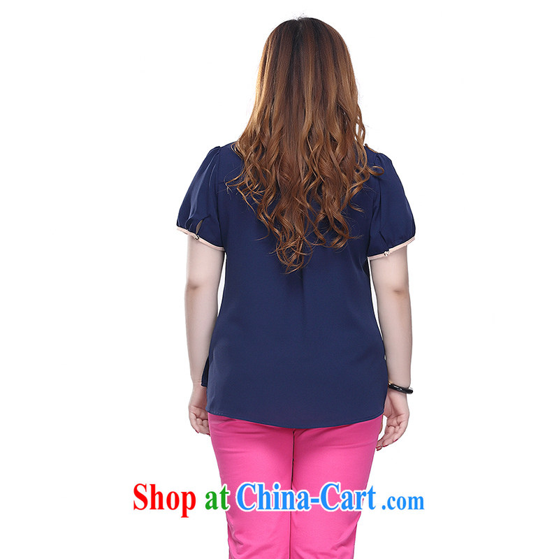 Slim Li-su 2015 summer new, larger female Korean minimalist knocked pack edge short-sleeved shirt and refined T-shirt Q 7713 royal blue 4 XL, slim Li-su, and online shopping