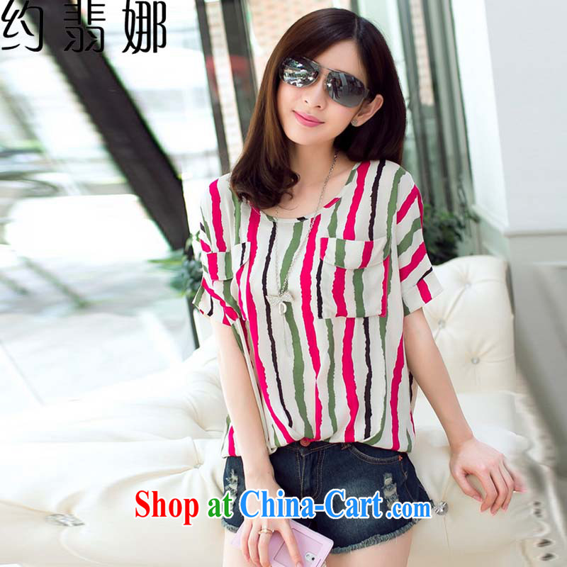 About Patek Philippe's 2015 summer new, larger female striped round-collar bat sleeves short sleeves shirt T loose woman of 8588 red XXXL, about the incidents, and shopping on the Internet