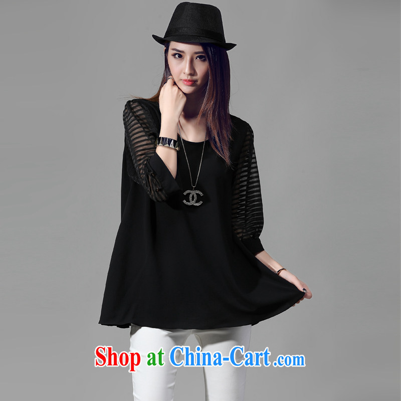 and the United States, will be the 2015 fat XL female summer Korean version of the new, thick mm video thin Web yarn stitching, loose cuff T shirt T-shirt women 5013 black XXXL, the US could (RIUMILVE), online shopping