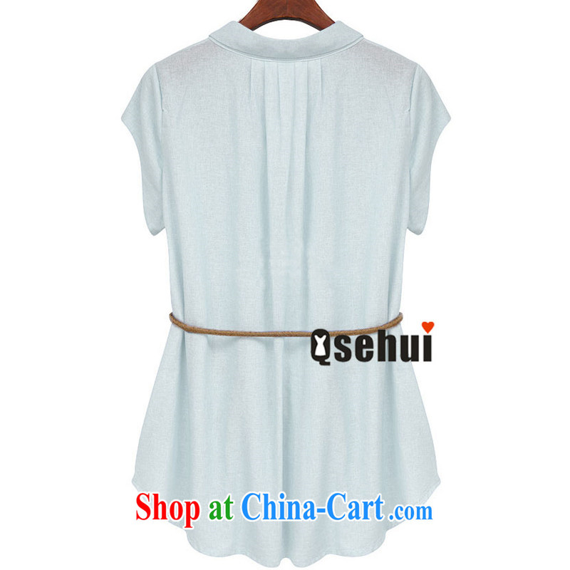 Indeed the Borneo summer fat sister and indeed increase the cotton shirt summer MOM T-shirt with the Code women mm thick summer light blue XXXL, as well as color sinks (Qsehui), shopping on the Internet