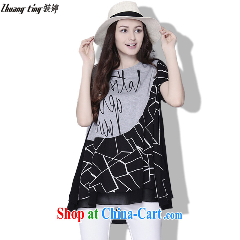 The Ting fat people graphics thin 2015 summer new, focused on Europe and 100 mm on the Code women the increase was more relaxed short-sleeved dresses TP 90 black 4 XL