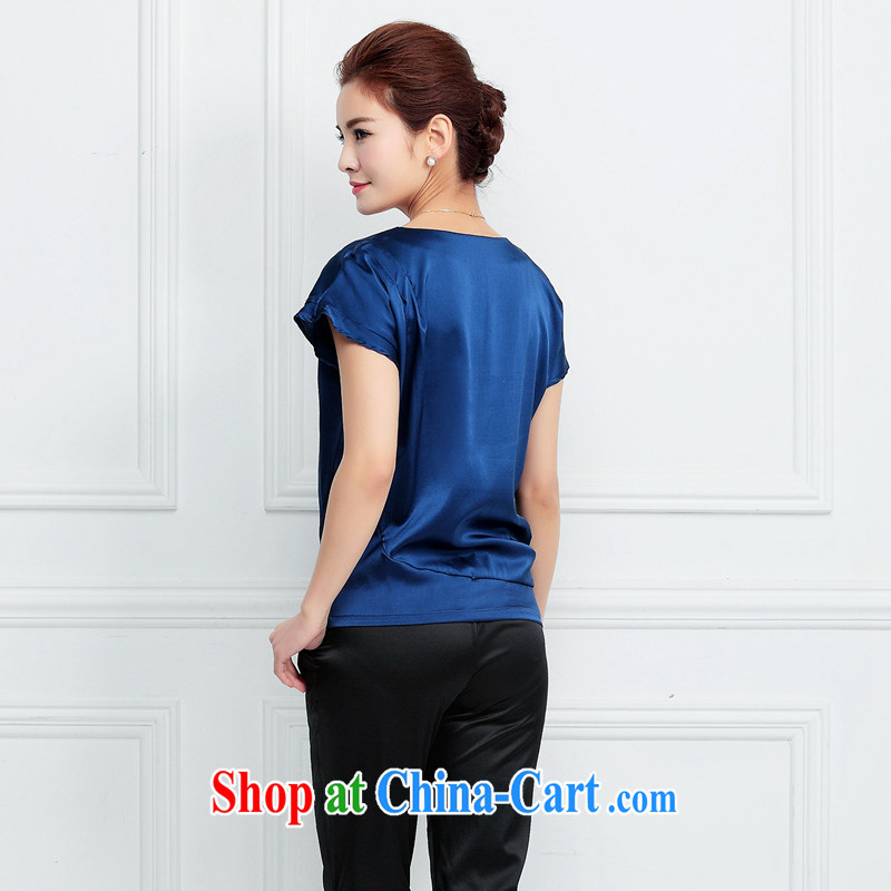 Grand Pacific 2015 summer New Silk larger female snow woven shirts high-end elegant and relaxed relaxed sauna silk shirt women T-shirt T shirt blue XXXL, Jun (JIUN TAY), online shopping