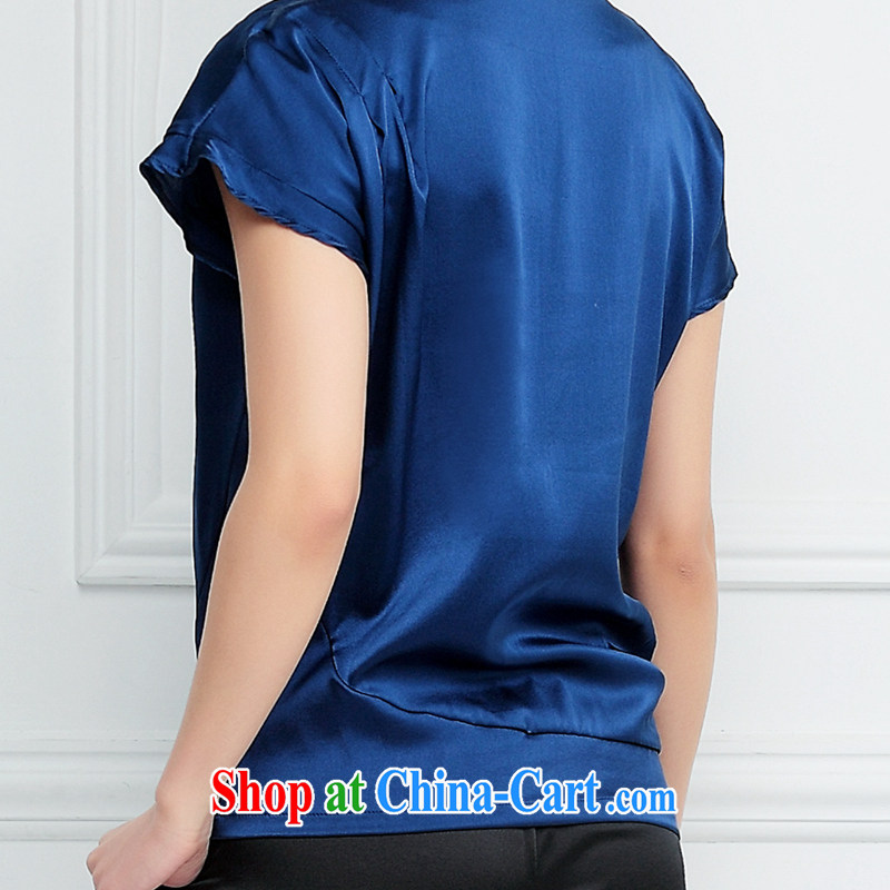Grand Pacific 2015 summer New Silk larger female snow woven shirts high-end elegant and relaxed relaxed sauna silk shirt women T-shirt T shirt blue XXXL, Jun (JIUN TAY), online shopping