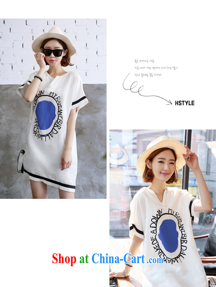 Cherry, butterfly 2015 summer new female Korean V short-sleeved loose stamp dresses quality linen stamp loose dresses white M pictures, price, brand platters! Elections are good character, the national distribution, so why buy now enjoy more preferential! Health