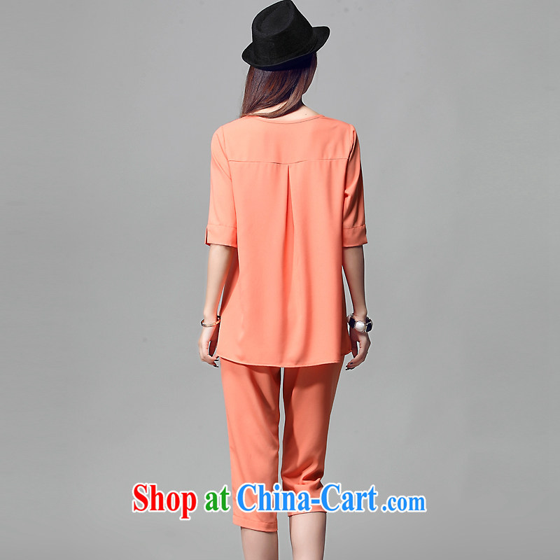 Ms Audrey EU Yuet-SIA 2015 summer two-piece large, female new in stamp duty cuff shirt T-shirt + leisure 7 pants Y 8005 orange 3 XL (recommendations 145 - 160 catties, jade, and shopping on the Internet