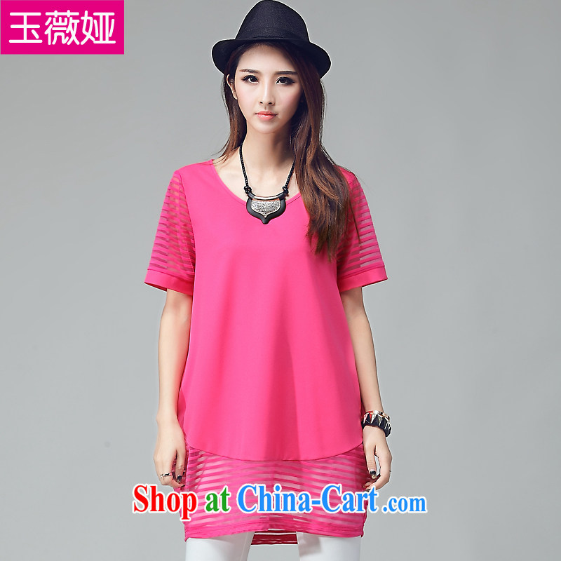 Yu-Ms Audrey EU Julia 2015 new, larger female summer short-sleeved stitching the root dress simple T-shirt shirt female Y 2039 rose red 4 XL _160 - 180 _ jack