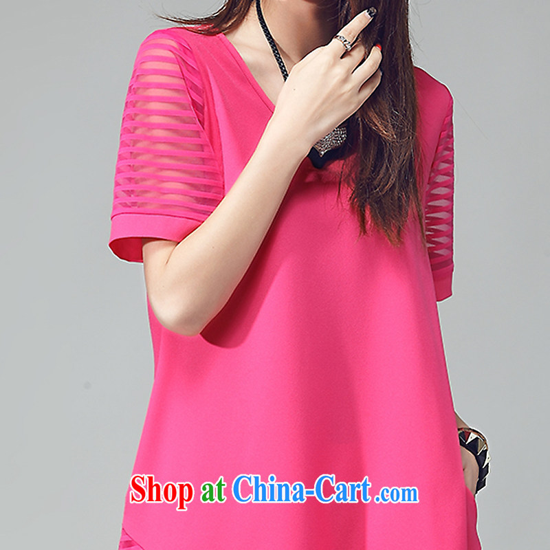 Ms Audrey EU Yuet-yu Julia 2015 new, larger female summer short-sleeved stitching the root dress simple T-shirt shirt female Y 2039 rose red 4 XL (160 - 180 ) jack, jade, and shopping on the Internet