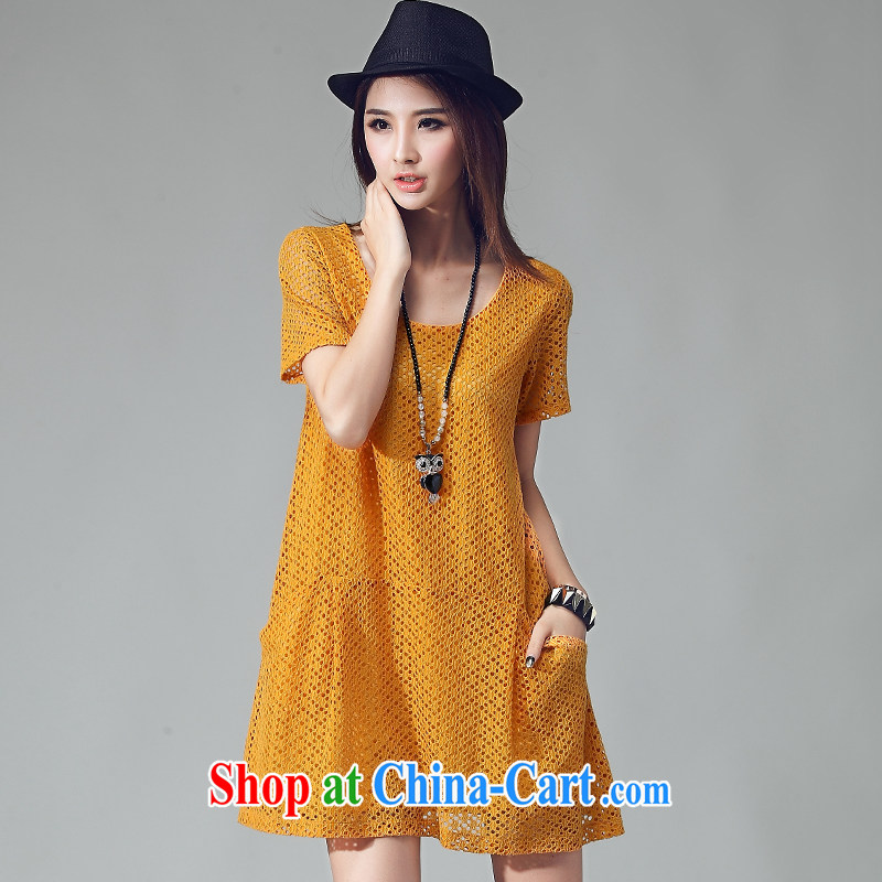and the United States, would the Code women mm thick beauty graphics thin 2015 summer new, loose the fat and Openwork mesh short-sleeved dresses W 2035 yellow XXXXL, the US could (RIUMILVE), online shopping