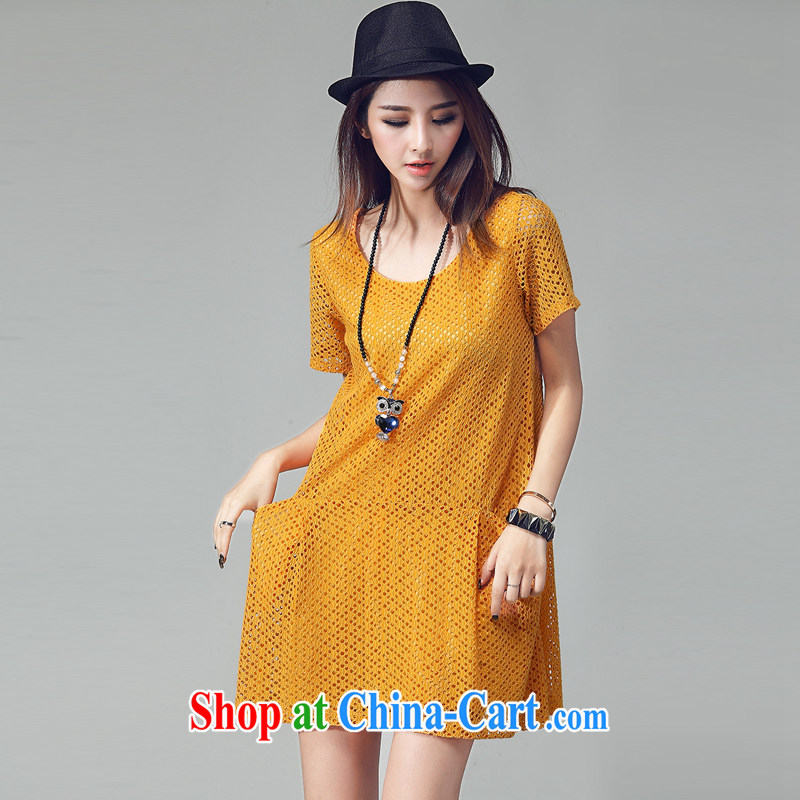 and the United States, would the Code women mm thick beauty graphics thin 2015 summer new, loose the fat and Openwork mesh short-sleeved dresses W 2035 yellow XXXXL, the US could (RIUMILVE), online shopping