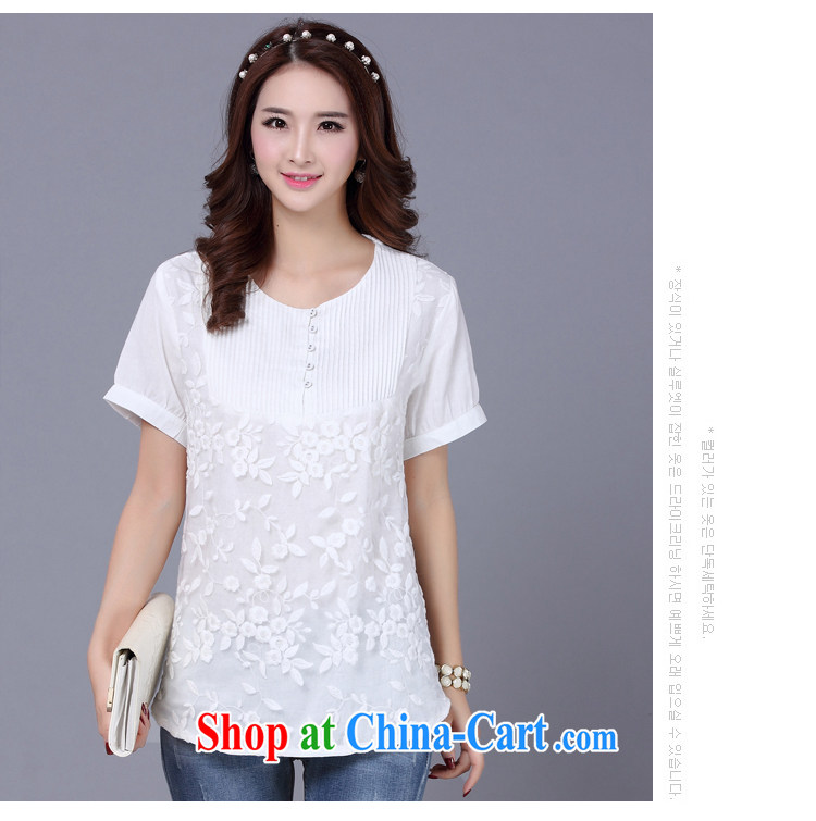 Shin Sung-thick, graphics thin 2015 spring/summer new Korean version thick mm larger female loose short-sleeved lace stitching cotton Ma T shirt T-shirt 1606 white 5 XL (180 - 200 ) jack pictures, price, brand platters! Elections are good character, the national distribution, so why buy now enjoy more preferential! Health