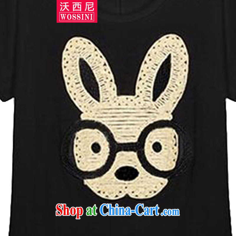 Kosovo, Western Europe and North America 2014 is the XL summer female new cotton solid T-shirt embroidery rabbit loose short-sleeved T-shirt YJ 1415 black XXXL, Kosovo, West (WOSSINI), online shopping