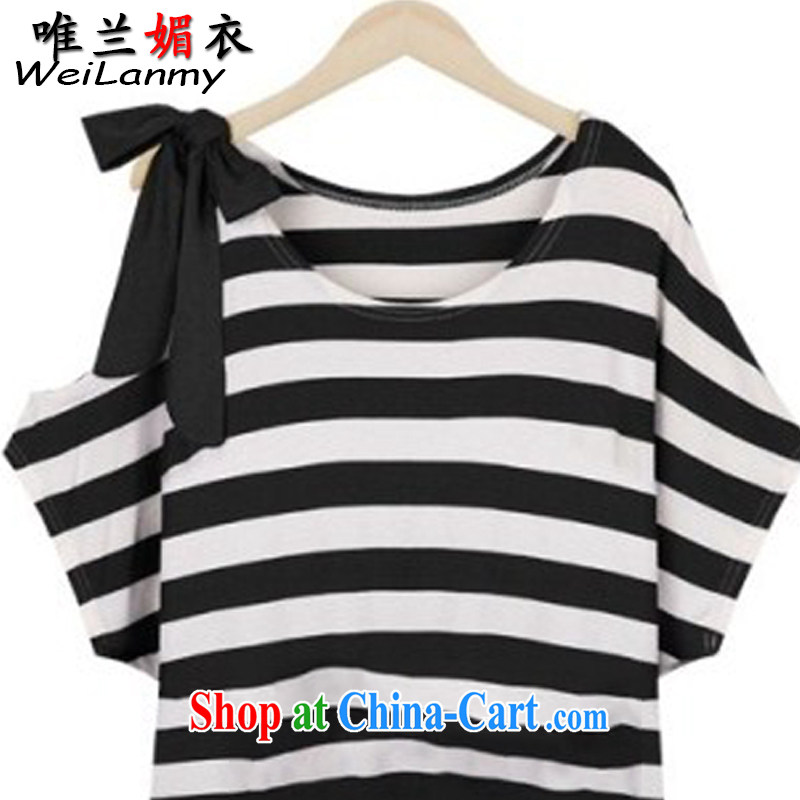 Only LAN Mei Yi 2015 XL girls with thick mm summer new paragraph shoulder T pension the streaks, short-sleeved T-shirt solid black 98,130 4 XL, the only blue Mei Yi (WeiLanmy), online shopping