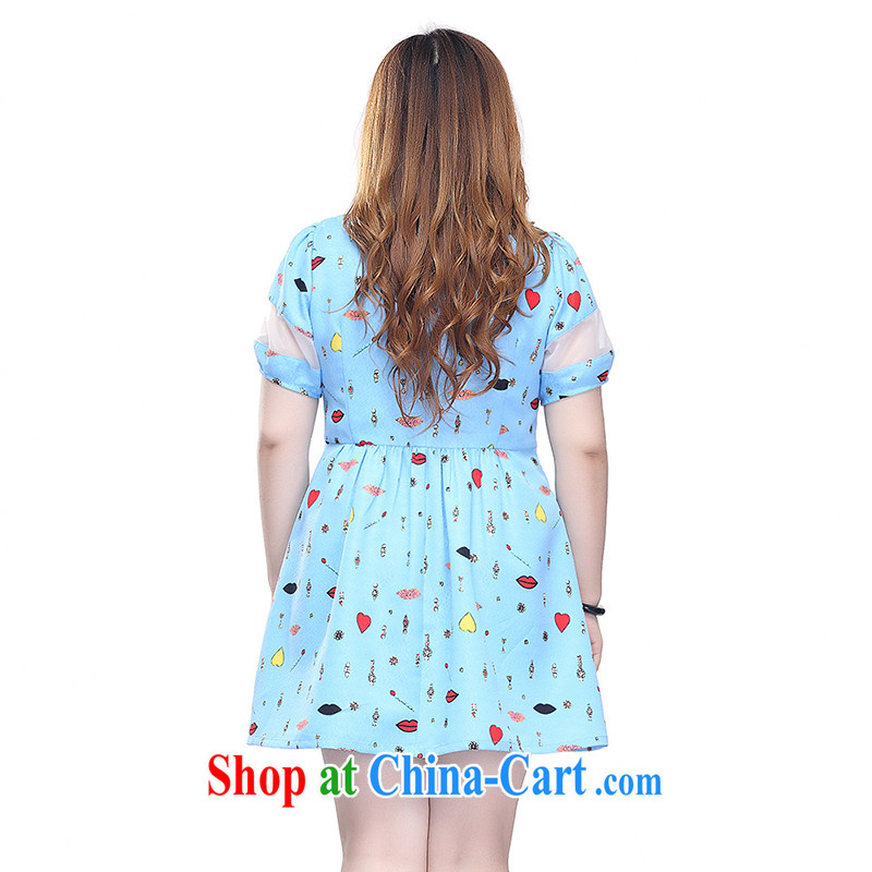 Slim LI Sau 2015 summer new, larger female stamp the root yarn stitching short-sleeve graphics thin dresses Q 7526 blue 4 XL, slim Li-su, and shopping on the Internet