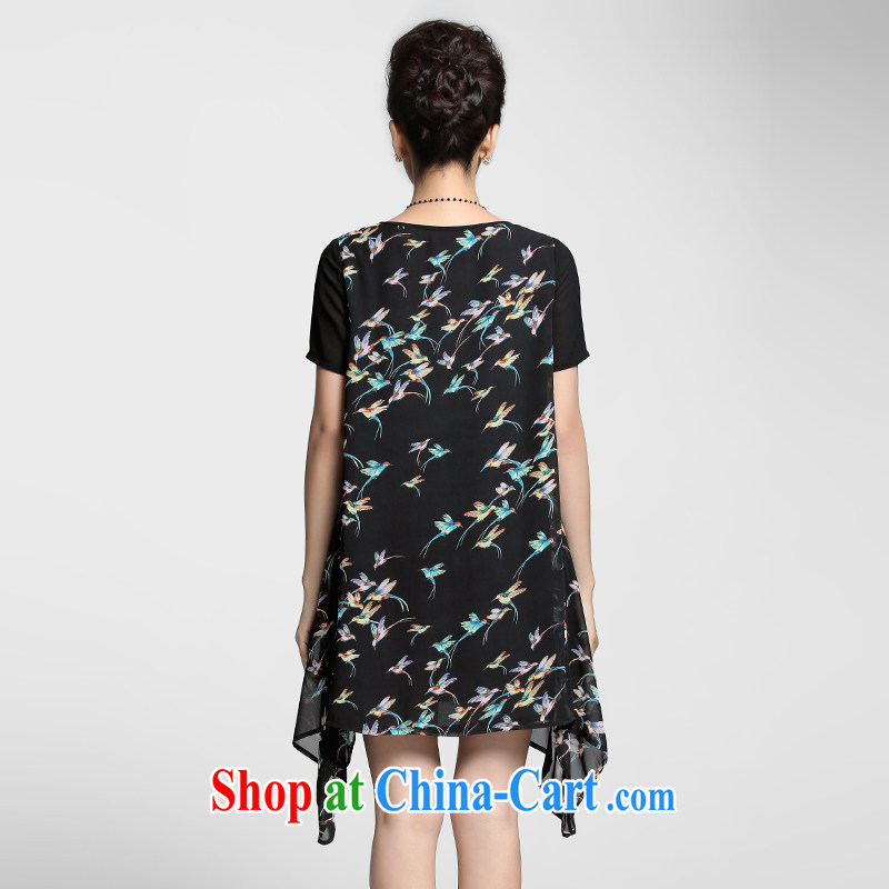 The Mak is the women's clothing 2015 summer new thick mm bird stamp short-sleeved, long dress 952103142 black XL, former Yugoslavia, Mak, and shopping on the Internet