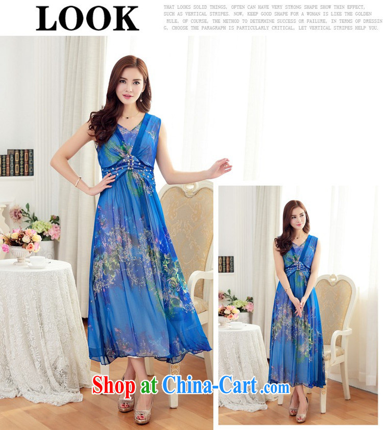 Beautiful believers 2015 new summer stamp larger female Silk Dresses summer sauna high waist silk panelled drill stamp long V-neck blue XXXXL pictures, price, brand platters! Elections are good character, the national distribution, so why buy now enjoy more preferential! Health