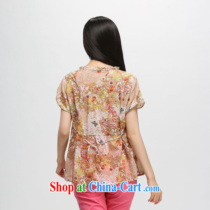 Water of Korean women 2015 summer new, mm thick cotton loose floral short-sleeved T-shirt girl C 1014 orange flower XXL, water itself (SHUIMIAO), online shopping