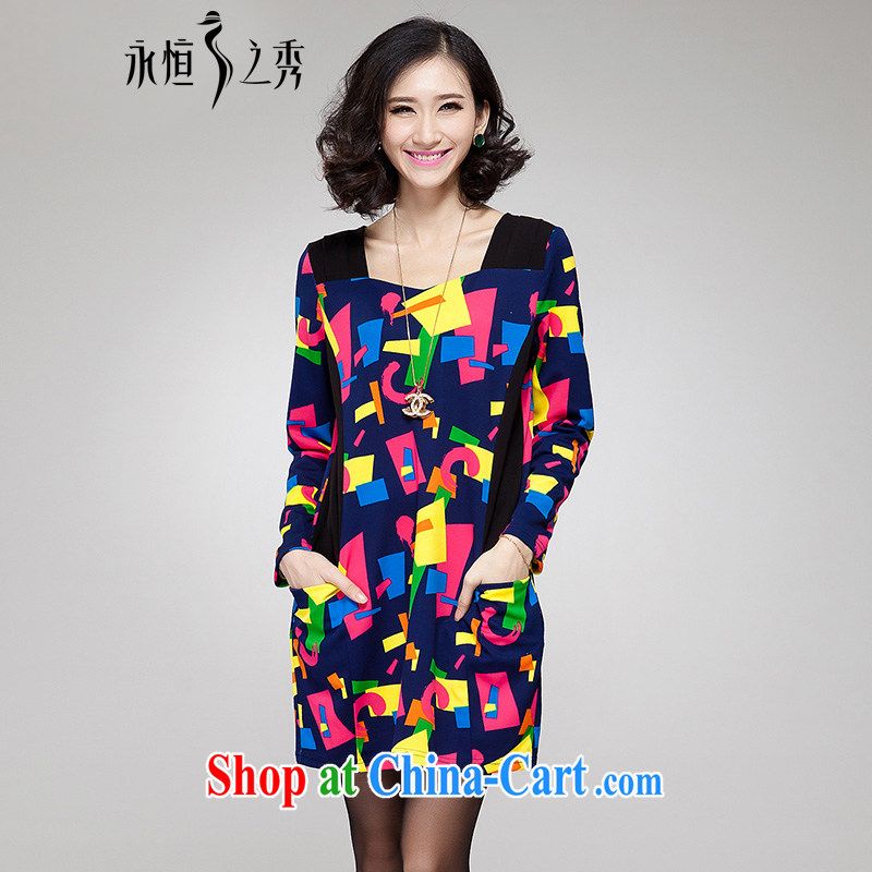 Eternal show the code women's clothing dresses thick sister 2015 spring new thick, graphics thin Korean Color stamp the fat XL dresses the color 4 X