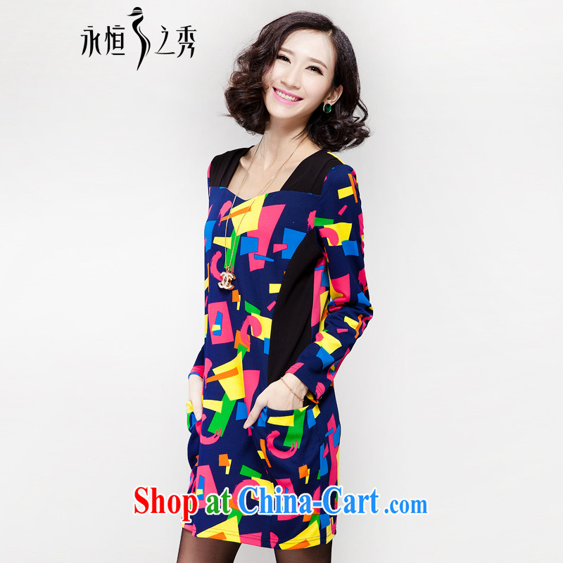 Eternal show the code women's clothing dresses thick sister 2015 spring new thick, graphics thin Korean Color stamp the fat XL dresses the color 4 X, eternal, and the show, and shopping on the Internet