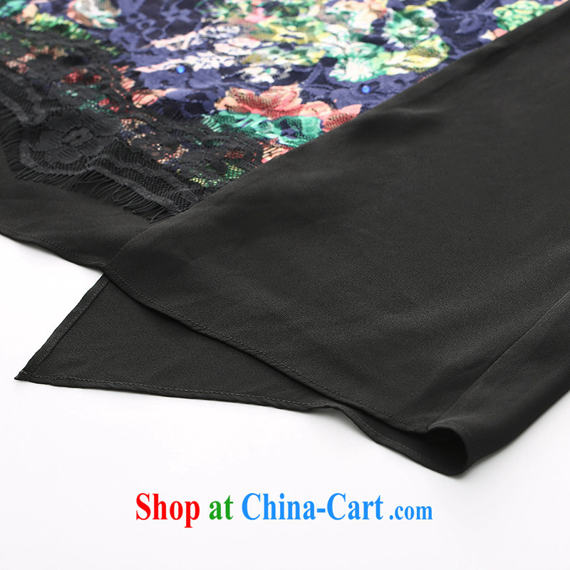 The Mak is the female 2015 summer new thick mm stylish lace stitching floral T pension 952362327 black 2 XL, former Yugoslavia, Mak, and shopping on the Internet