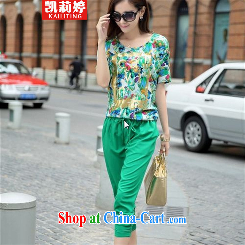 Kai Li Ting 2015 is indeed the XL girls thick mm summer short-sleeved T-shirt Jack thick sister Korean version 7 pants Leisure package green _T-shirt pants_ code 4 XL 180 - 200 jack