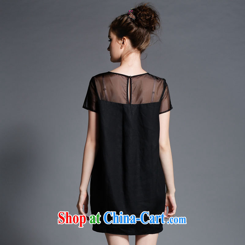 The summing up of the fat increase, female 2015 summer new stylish Web yarn stitching round-collar short-sleeve graphics thin beauty dress 1900 picture color the code 5 XL, concluded (MUFUNA), shopping on the Internet