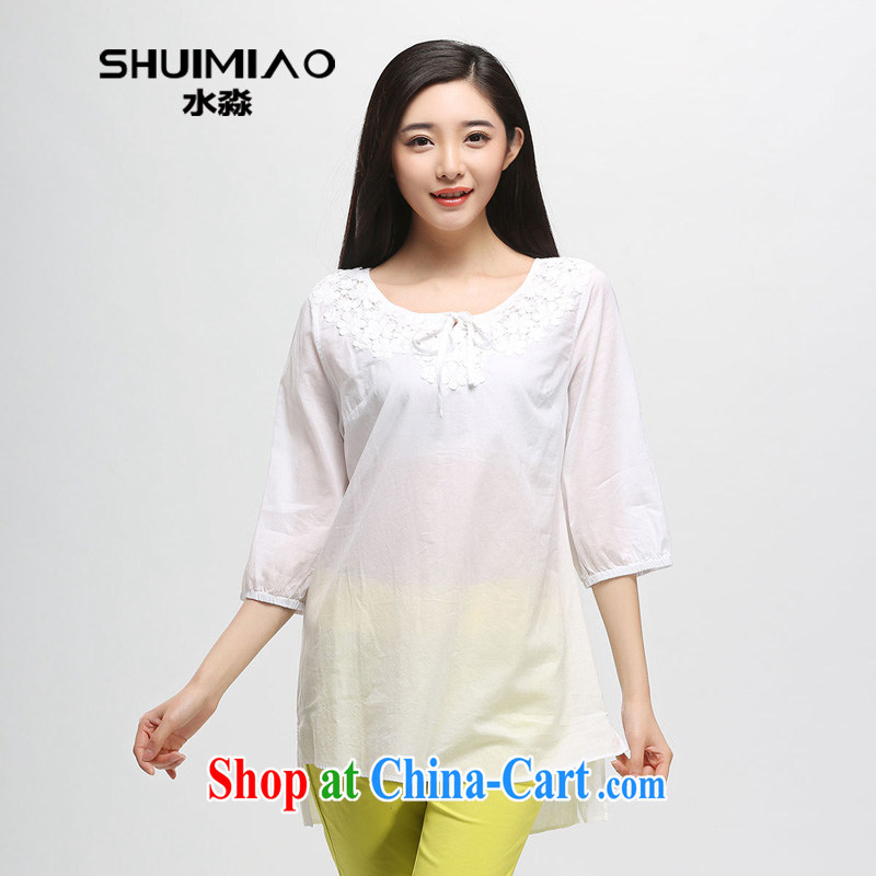 Water of Korean women with 2015 summer new thick mm 7 in cuff long T shirts girls cotton S XK 15 4930 white XXL