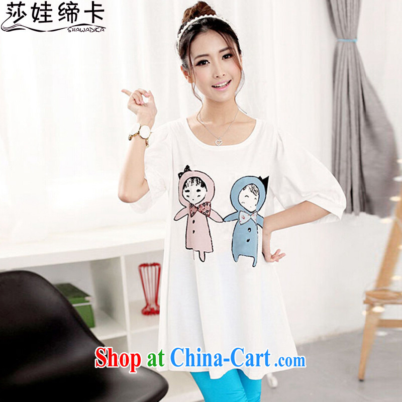 She concluded her card 2015 ladies' summer lady lovely relaxed round-collar graphics thin card stamp girls T-shirt short-sleeved white T-shirt solid T 766,359 white XL