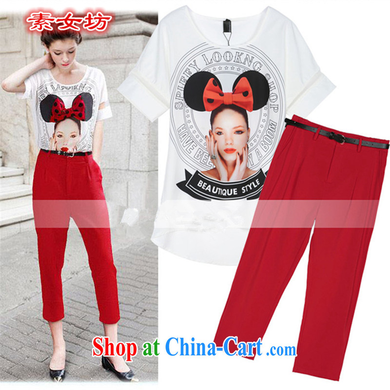 Women of 2015 workshop on the United States and Europe, female thick mm summer new bow-tie creative girls stamp snow T woven shirts 9 Harlan pants leisure 9096 photo color 3XL recommendations 140 - 160 jack, female square (SUNVFANG), online shopping