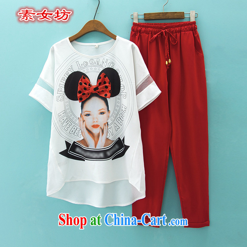 Women of 2015 workshop on the United States and Europe, female thick mm summer new bow-tie creative girls stamp snow T woven shirts 9 Harlan pants leisure 9096 photo color 3XL recommendations 140 - 160 jack, female square (SUNVFANG), online shopping