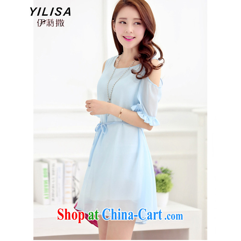 She sub-Saharan larger female bowtie dresses DM summer chubby, graphics thin, cultivating skirt thick sister summer leisure snow woven bare shoulders dress L 360 water blue XXL for 120 - 140 jack, Ms. sub-Saharan (YILISA), online shopping