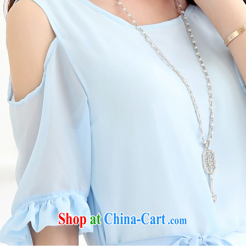 She sub-Saharan larger female bowtie dresses DM summer chubby, graphics thin, cultivating skirt thick sister summer leisure snow woven bare shoulders dress L 360 water blue XXL for 120 - 140 jack, Ms. sub-Saharan (YILISA), online shopping
