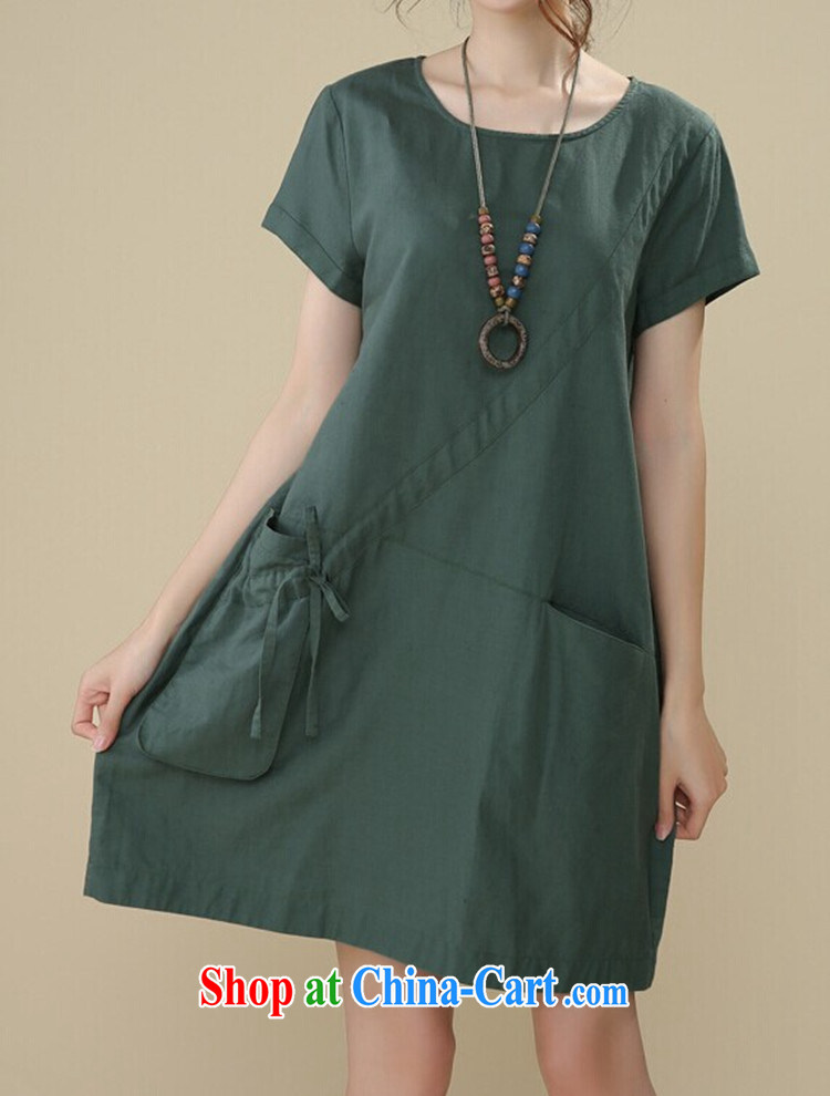 The cute summer 2015 new Korean version the code female round-collar short-sleeve pocket casual loose cotton Ma dresses green XL pictures, price, brand platters! Elections are good character, the national distribution, so why buy now enjoy more preferential! Health