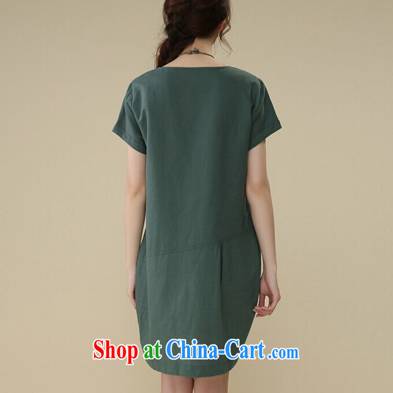 The cute summer 2015 new Korean version the code female round-collar short-sleeve pocket casual loose cotton the dresses green XL, St. cute (shenglinglong), and shopping on the Internet