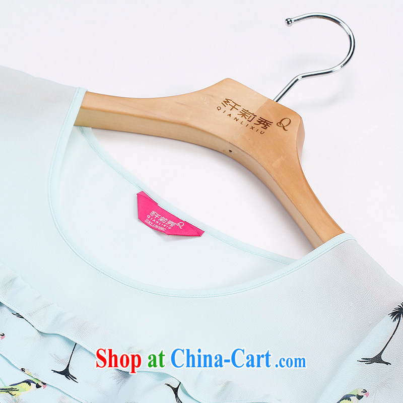 Slim Li-su 2015 summer new, larger female round-collar stitching stamp set and a short-sleeved snow woven shirts T-shirt Q 7537 apricot 5 XL, slim Li-su, and shopping on the Internet