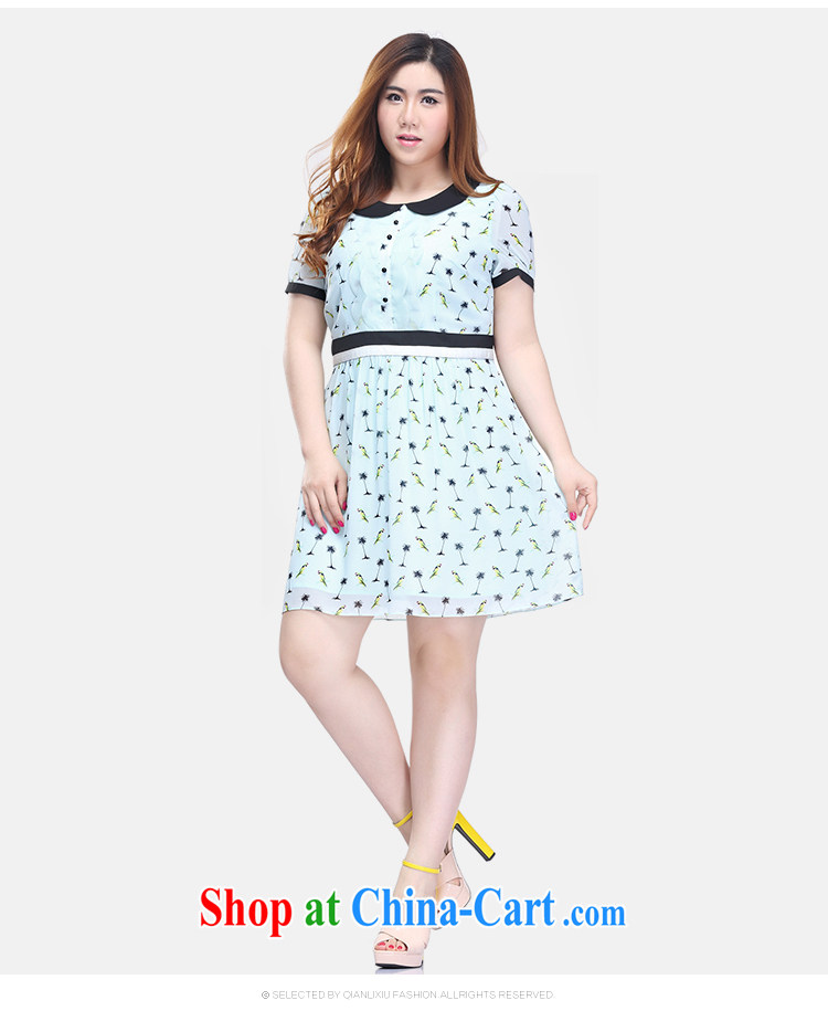 Slim LI Sau 2015 summer new, larger female sweet stamp Peter Pan collar hit color short-sleeved dresses Q 7860 blue 4 XL pictures, price, brand platters! Elections are good character, the national distribution, so why buy now enjoy more preferential! Health