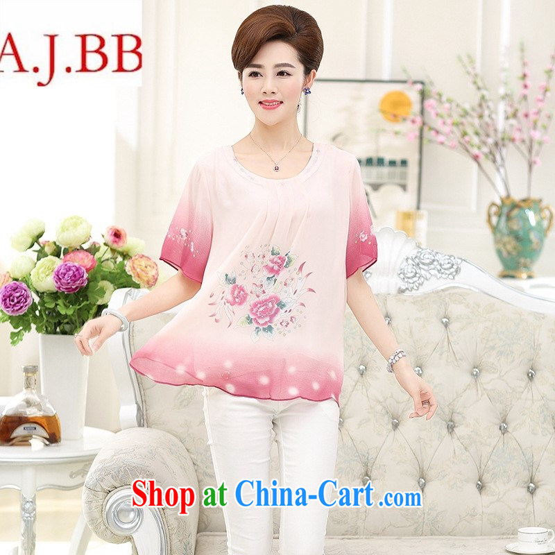 9 month dress _ 2015 summer new, middle-aged mother with short-sleeved silk shirt large code sauna T silk shirts, older women with pink XXXXL