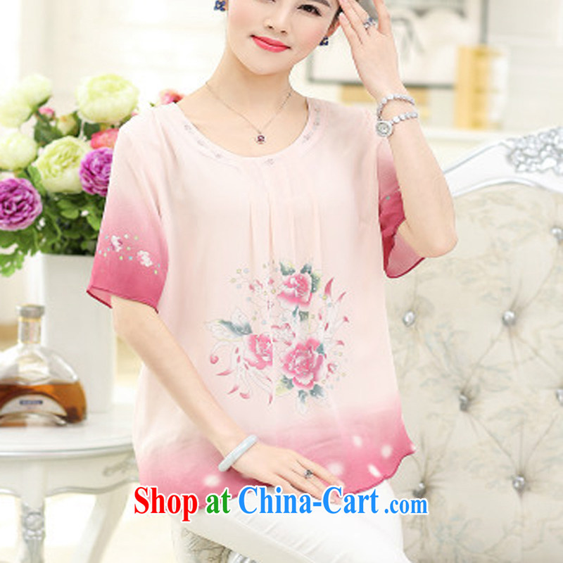 9 month dress * 2015 summer new, middle-aged mother with a short-sleeved silk shirt large code sauna T silk shirts, older women with pink XXXXL, A . J . BB, shopping on the Internet